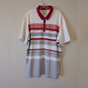 Adidas Striped Polo Shirt - Red, Gray, White